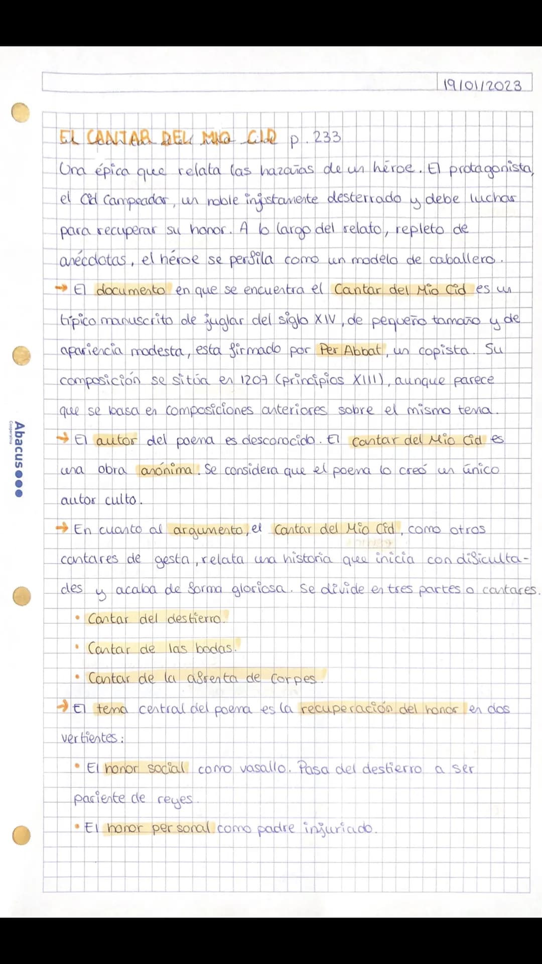 Cooperativa
Abacus ●
EL CANTAR DEL Mia Cilde p. 233
Una épica que relata las hazañas de un héroe. El protagonista
el Cid Campeador, un noble
