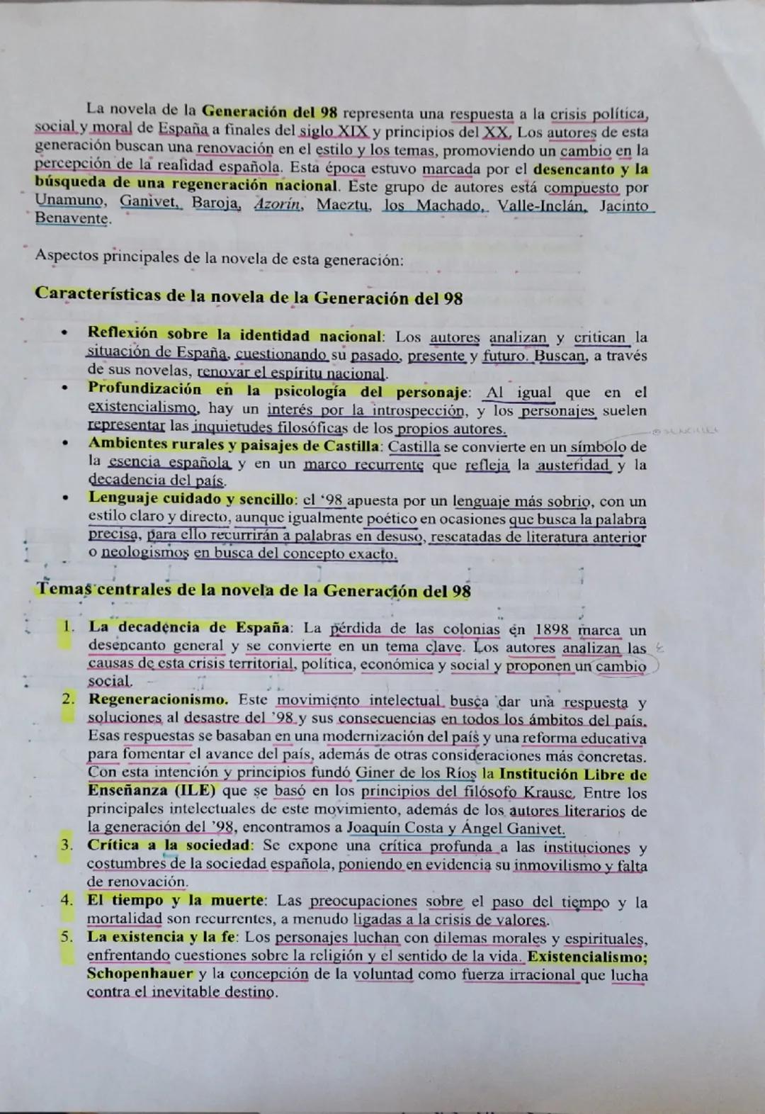 La novela de la Generación del 98 representa una respuesta a la crisis política,
social y moral de España a finales del siglo XIX y principi