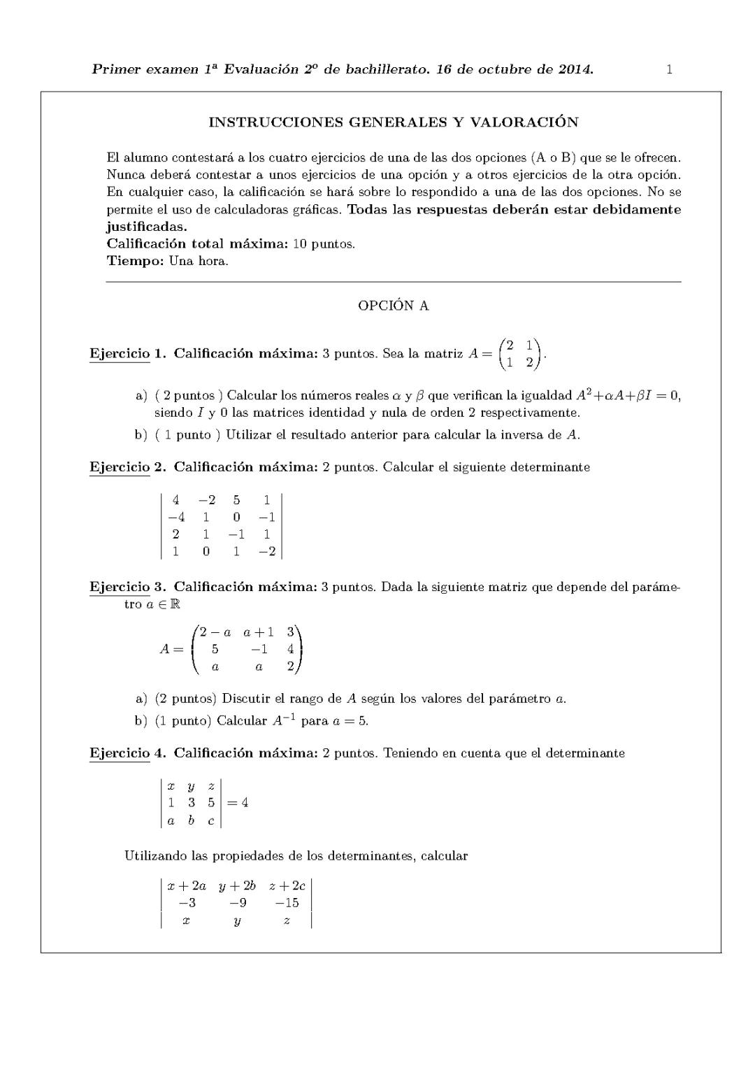 Examen - Ejercicios tipo EvAU Matemáticas