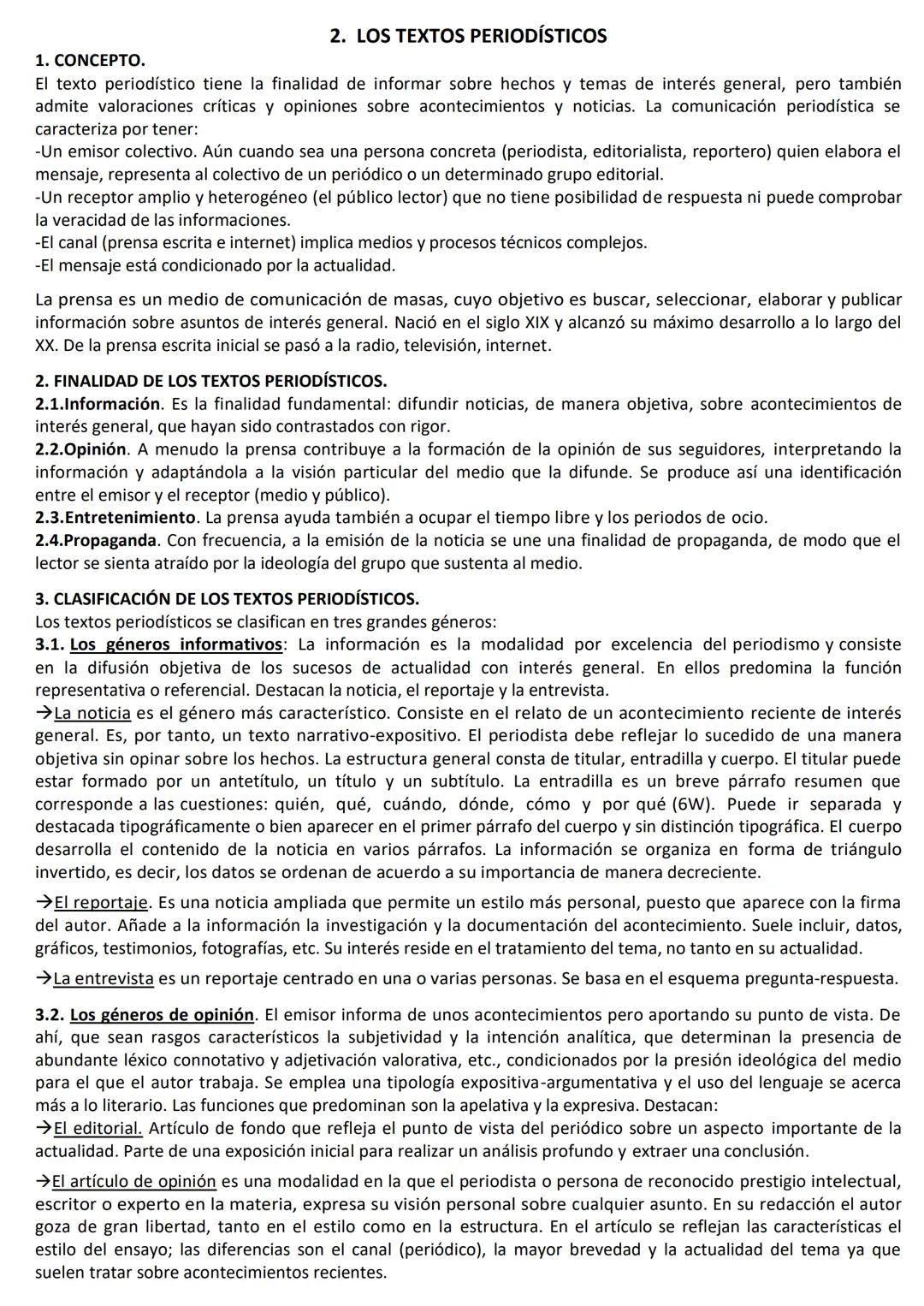 # 1. CONCEPTO.
# 2. LOS TEXTOS PERIODÍSTICOS
El texto periodístico tiene la finalidad de informar sobre hechos y temas de interés general, p