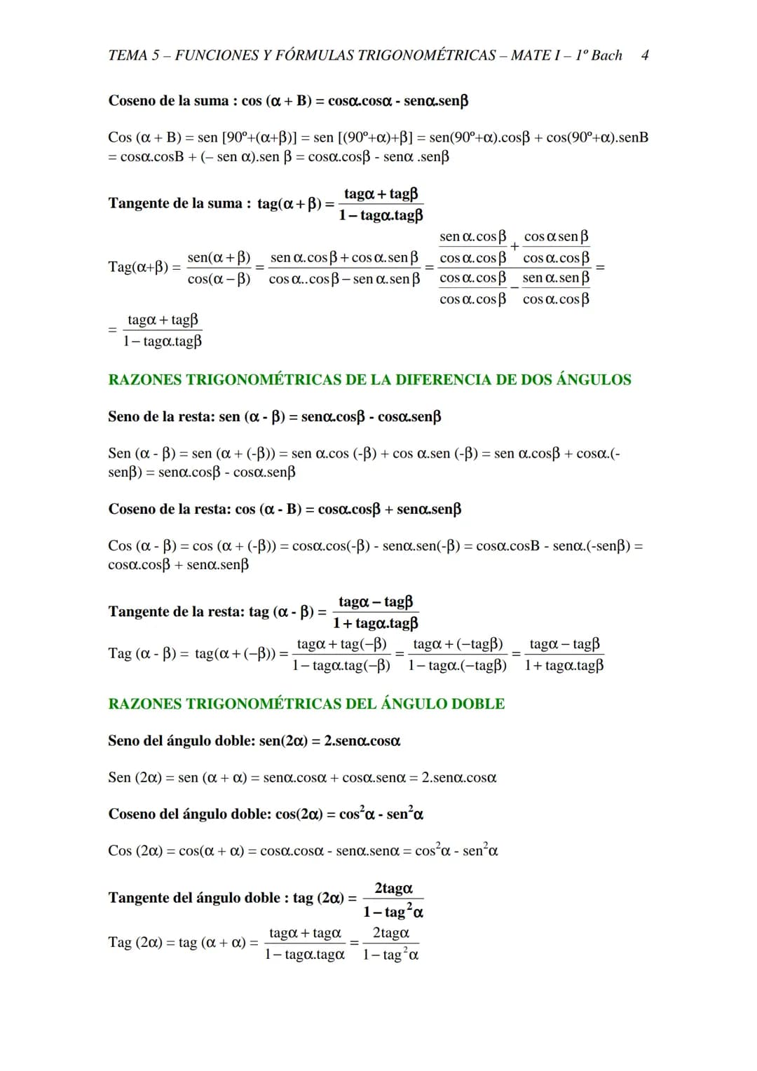 TEMA 5-FUNCIONES Y FÓRMULAS TRIGONOMÉTRICAS - MATE I - 1º Bach 1
TEMAS 5 - FUNCIONES Y FÓRMULAS TRIGONOMETRÍAS
5.1 UNIDAD PARA MEDIR ÁNGULOS