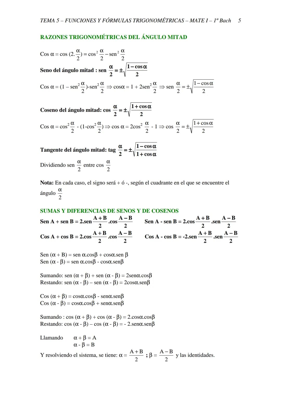 TEMA 5-FUNCIONES Y FÓRMULAS TRIGONOMÉTRICAS - MATE I - 1º Bach 1
TEMAS 5 - FUNCIONES Y FÓRMULAS TRIGONOMETRÍAS
5.1 UNIDAD PARA MEDIR ÁNGULOS