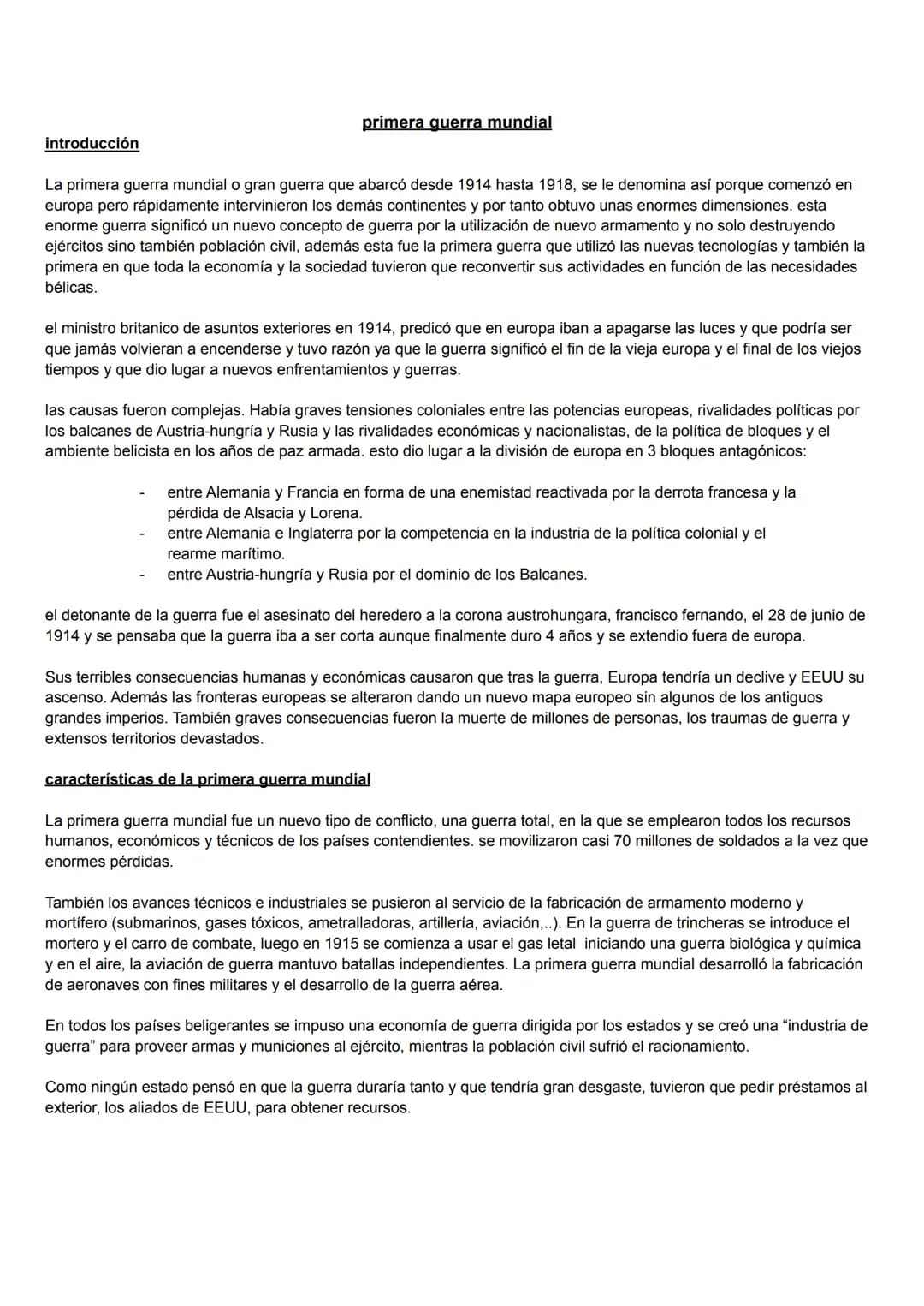 introducción
primera guerra mundial
La primera guerra mundial o gran guerra que abarcó desde 1914 hasta 1918, se le denomina así porque come
