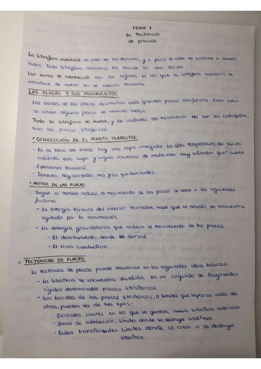 Apuntes a Mano de Tectónica de Placas - Geología