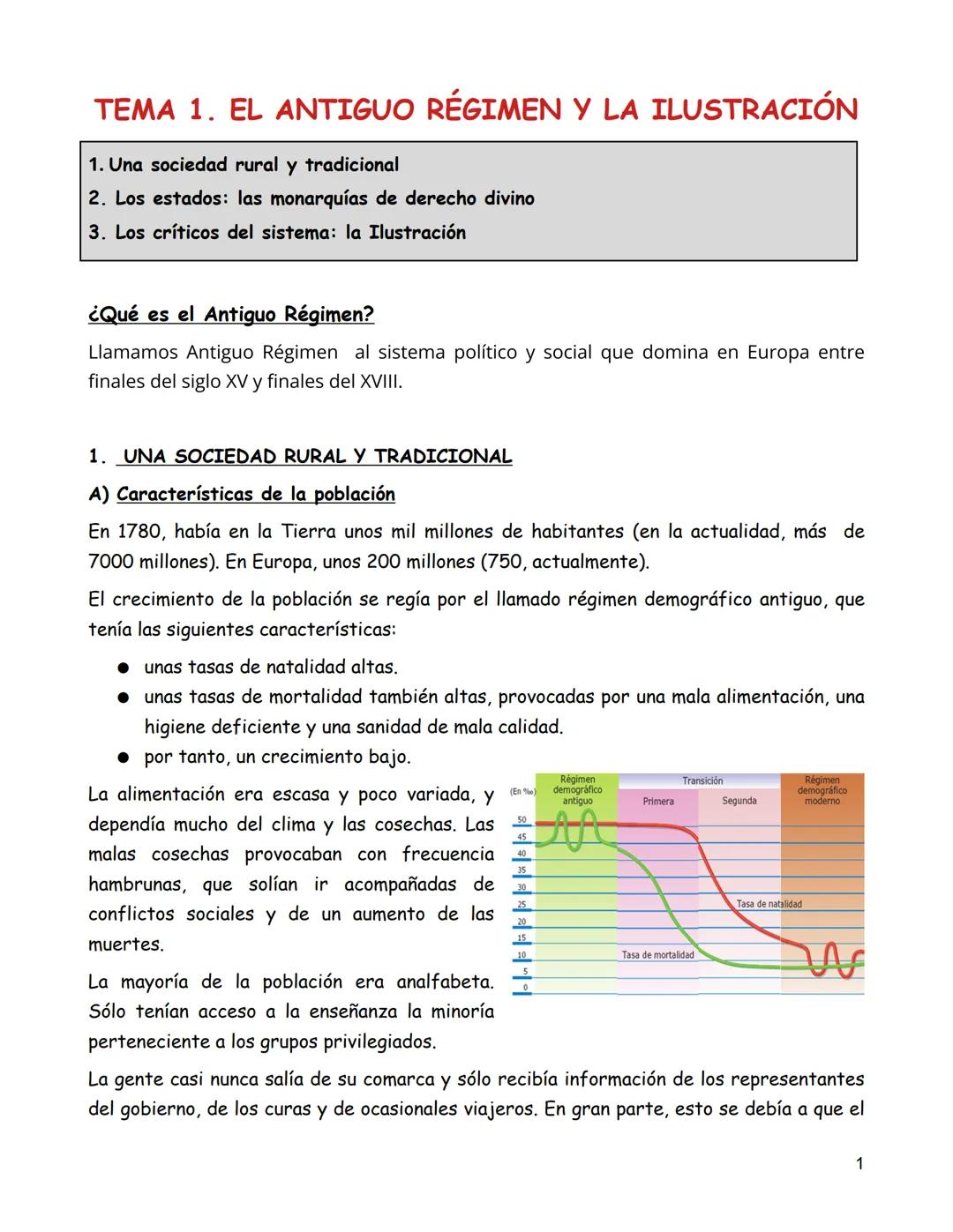 TEMA 1. EL ANTIGUO RÉGIMEN Y LA ILUSTRACIÓN

1. Una sociedad rural y tradicional
2. Los estados: las monarquías de derecho divino
3. Los crí