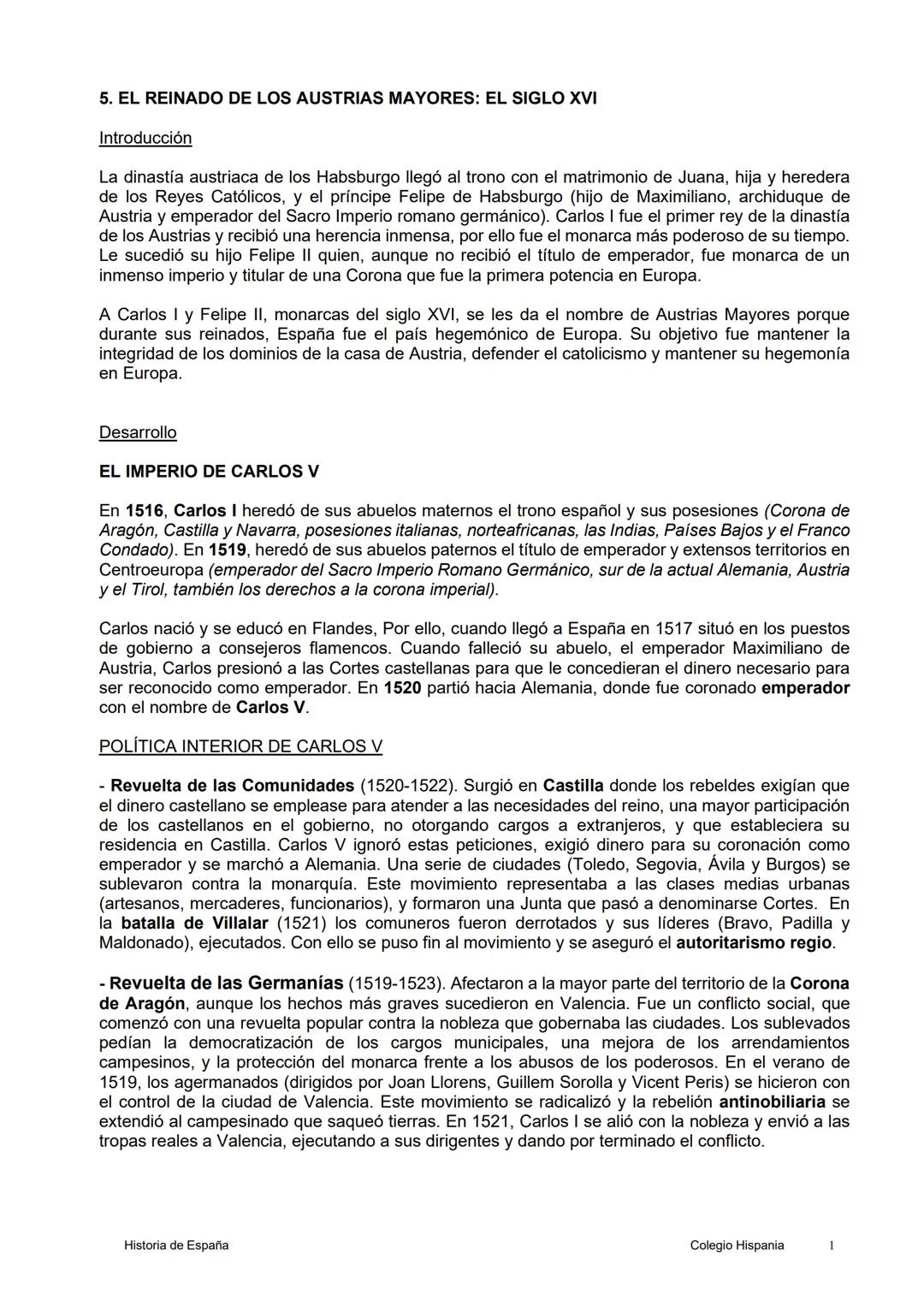 5. EL REINADO DE LOS AUSTRIAS MAYORES: EL SIGLO XVI
Introducción
La dinastía austriaca de los Habsburgo llegó al trono con el matrimonio de 