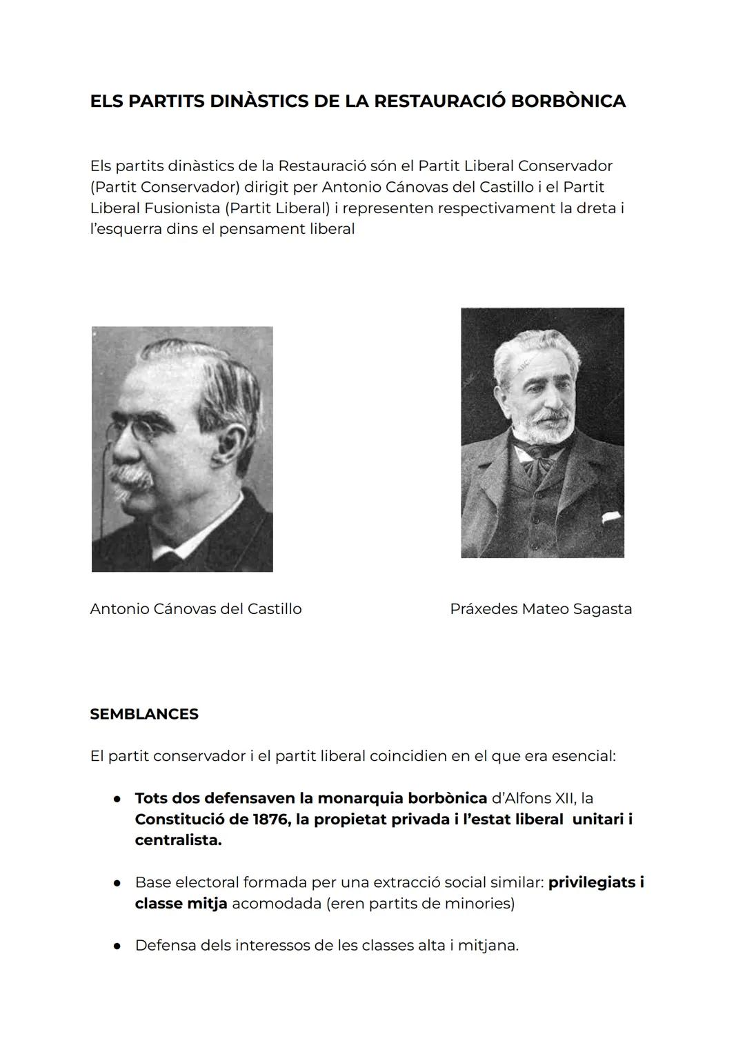 # ELS PARTITS DINÀSTICS DE LA RESTAURACIÓ BORBÒNICA

Els partits dinàstics de la Restauració són el Partit Liberal Conservador
(Partit Conse