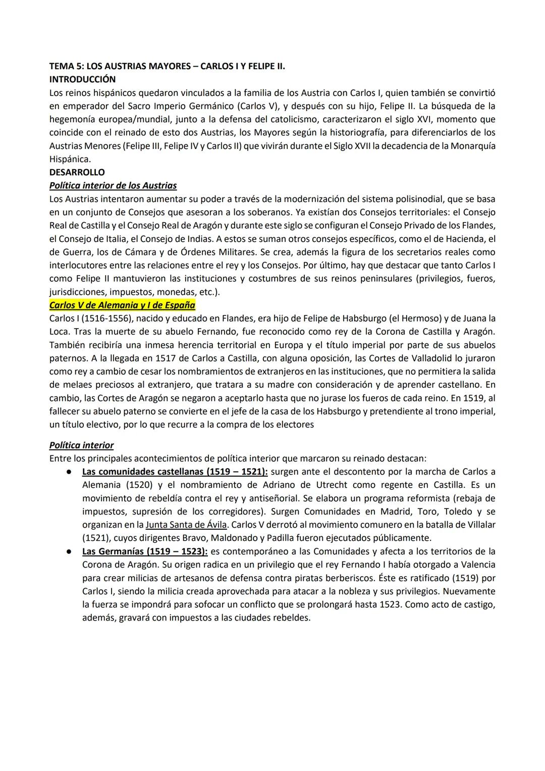 TEMA 5: LOS AUSTRIAS MAYORES - CARLOS I Y FELIPE II.
INTRODUCCIÓN
Los reinos hispánicos quedaron vinculados a la familia de los Austria con 