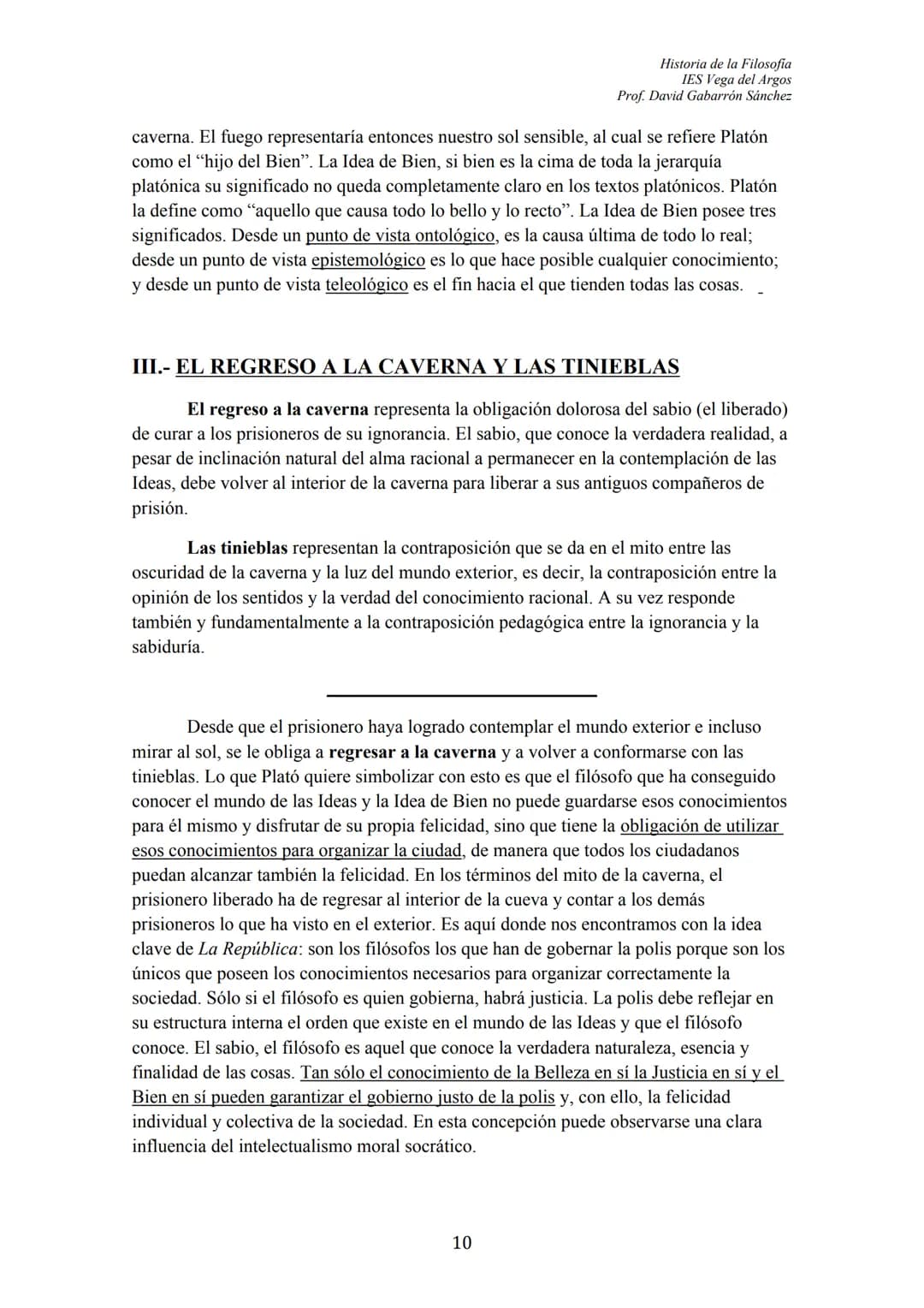 102
ÍNDICE
TEXTO: "El Mito de la Caverna" (Libro VII, La República)
I. INTRODUCCIÓN GENERAL
II. NOCIONES:
1.- Los Prisioneros y las sombras
