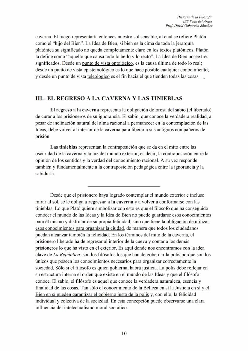 102
ÍNDICE
TEXTO: "El Mito de la Caverna" (Libro VII, La República)
I. INTRODUCCIÓN GENERAL
II. NOCIONES:
1.- Los Prisioneros y las sombras
