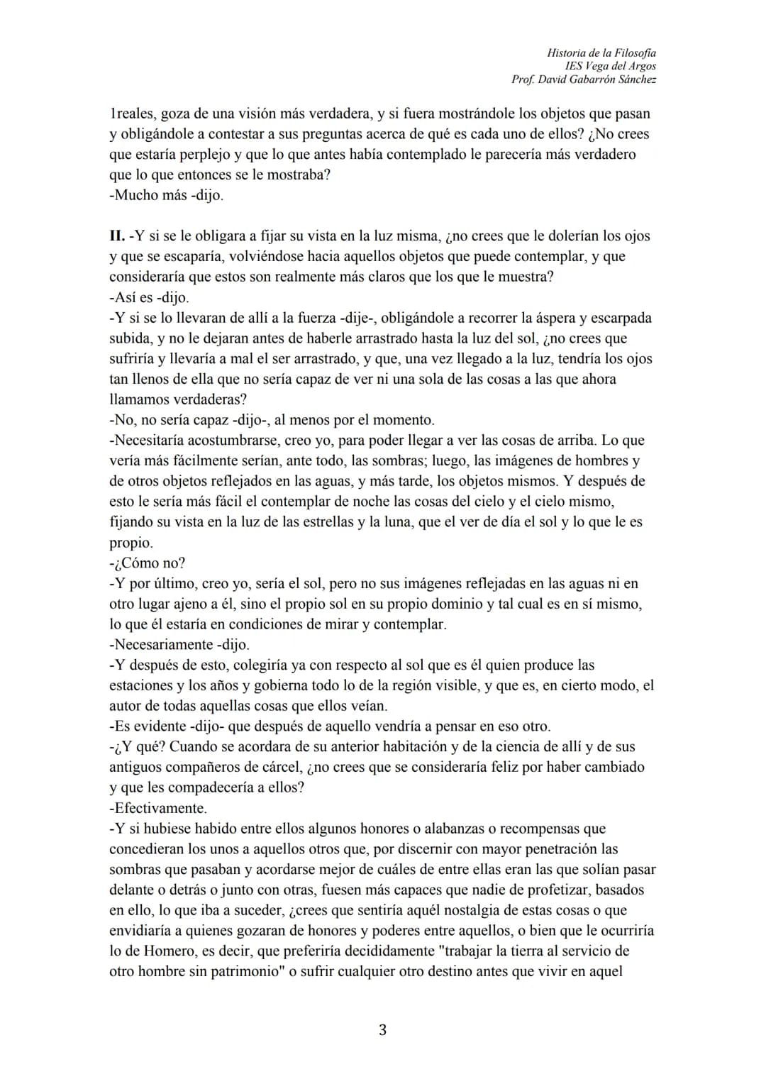 102
ÍNDICE
TEXTO: "El Mito de la Caverna" (Libro VII, La República)
I. INTRODUCCIÓN GENERAL
II. NOCIONES:
1.- Los Prisioneros y las sombras
