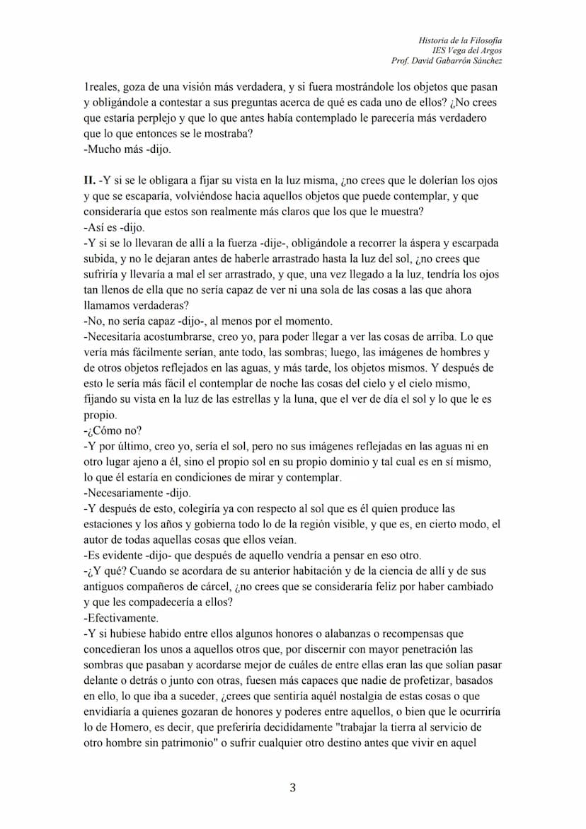 102
ÍNDICE
TEXTO: "El Mito de la Caverna" (Libro VII, La República)
I. INTRODUCCIÓN GENERAL
II. NOCIONES:
1.- Los Prisioneros y las sombras
