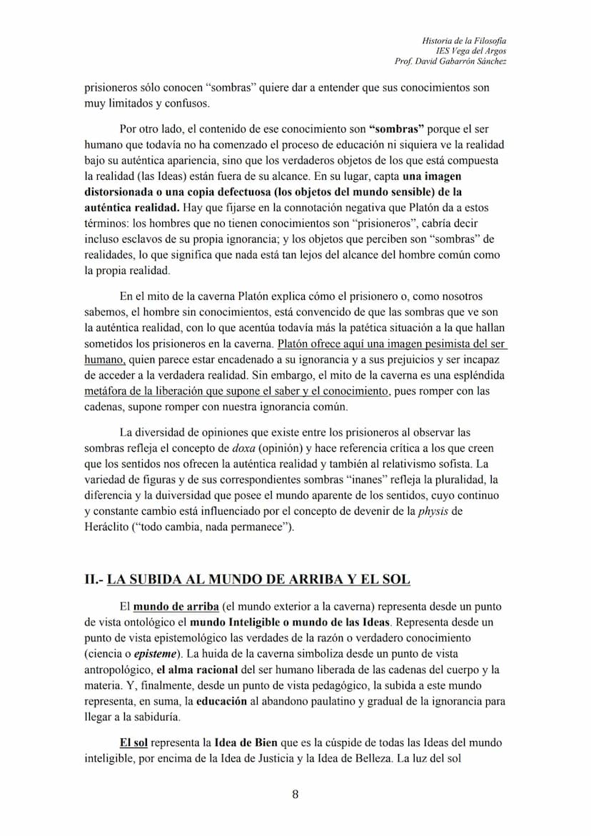 102
ÍNDICE
TEXTO: "El Mito de la Caverna" (Libro VII, La República)
I. INTRODUCCIÓN GENERAL
II. NOCIONES:
1.- Los Prisioneros y las sombras
