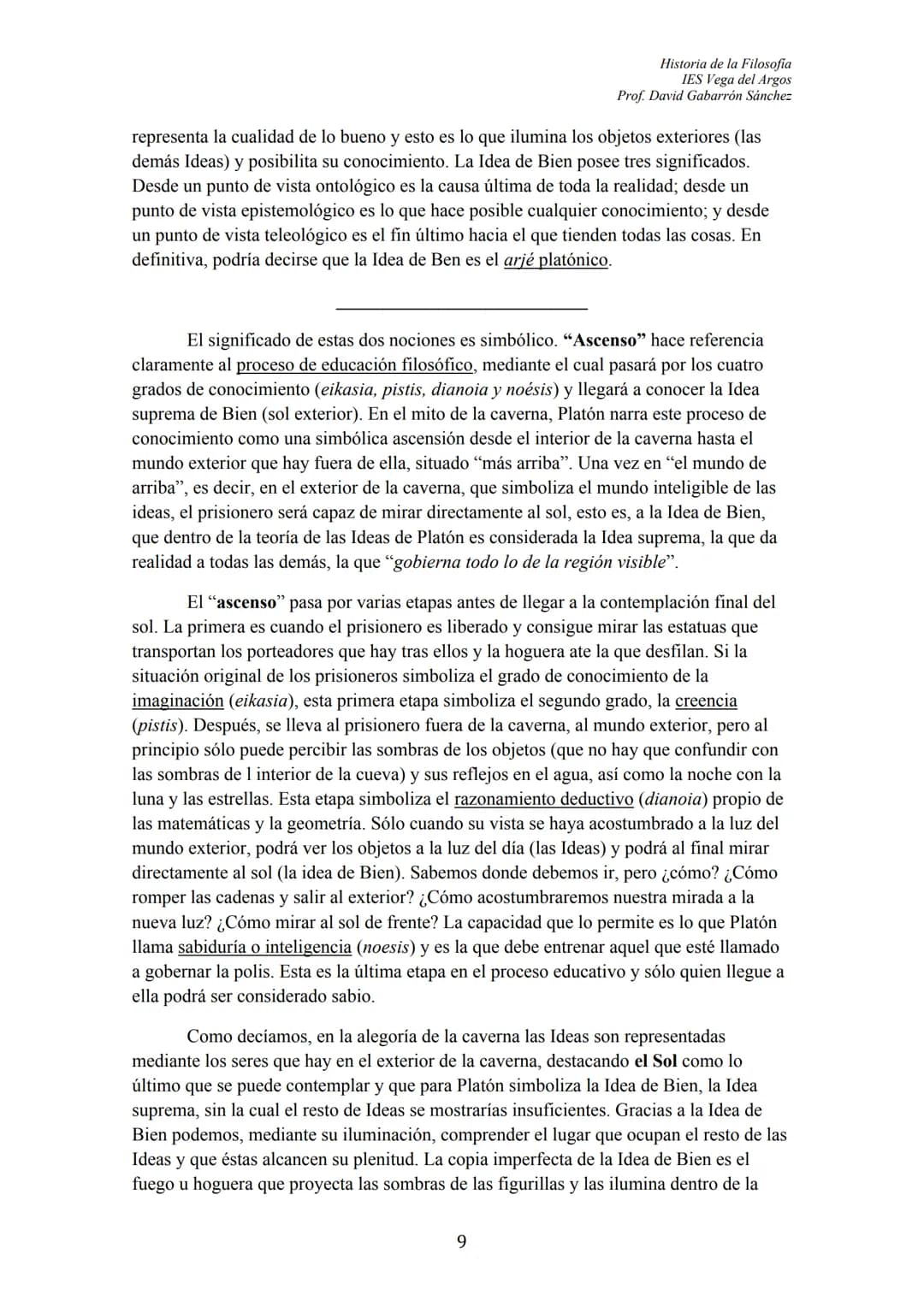 102
ÍNDICE
TEXTO: "El Mito de la Caverna" (Libro VII, La República)
I. INTRODUCCIÓN GENERAL
II. NOCIONES:
1.- Los Prisioneros y las sombras
