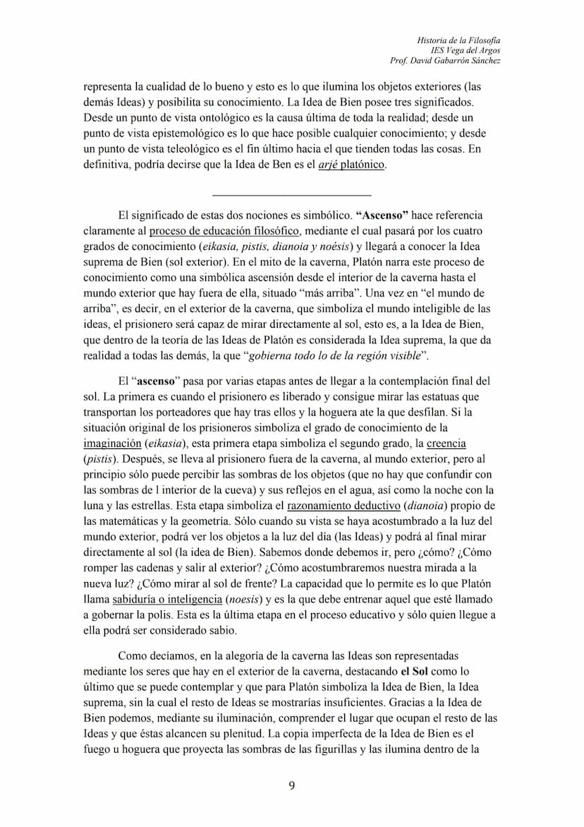 102
ÍNDICE
TEXTO: "El Mito de la Caverna" (Libro VII, La República)
I. INTRODUCCIÓN GENERAL
II. NOCIONES:
1.- Los Prisioneros y las sombras
