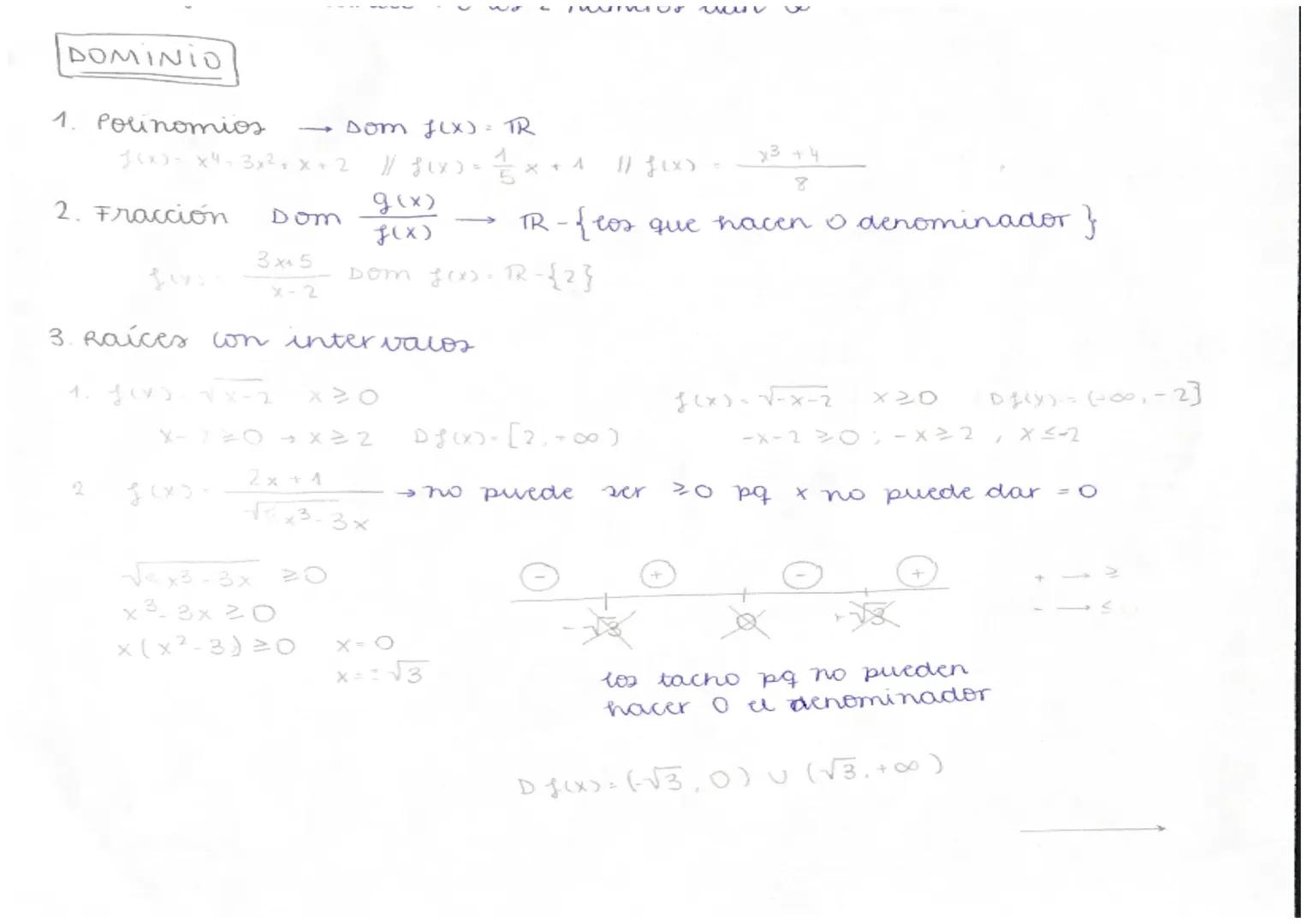 I wurmur mur ve

DOMINIO

1. Polinomios
→ Dom f(x) = TR

J(x) = x4 + 3x²+x+2 // f(x)=1/x +4 1# f(x) =

x3 +4
8
2. Fracción
Dom
g(x)
f(x)
→ T