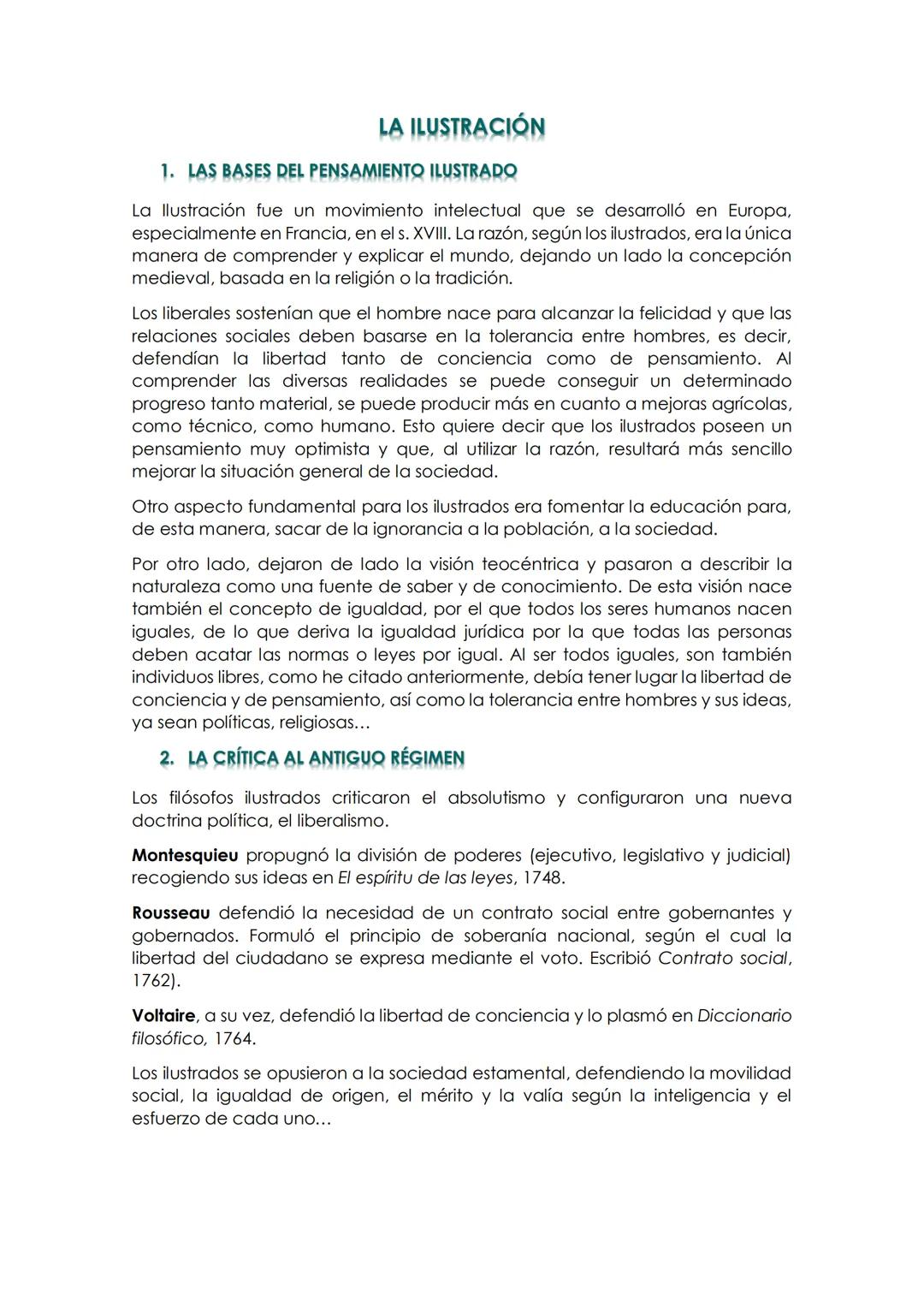 LA ILUSTRACIÓN
1. LAS BASES DEL PENSAMIENTO ILUSTRADO
La llustración fue un movimiento intelectual que se desarrolló en Europa,
especialment