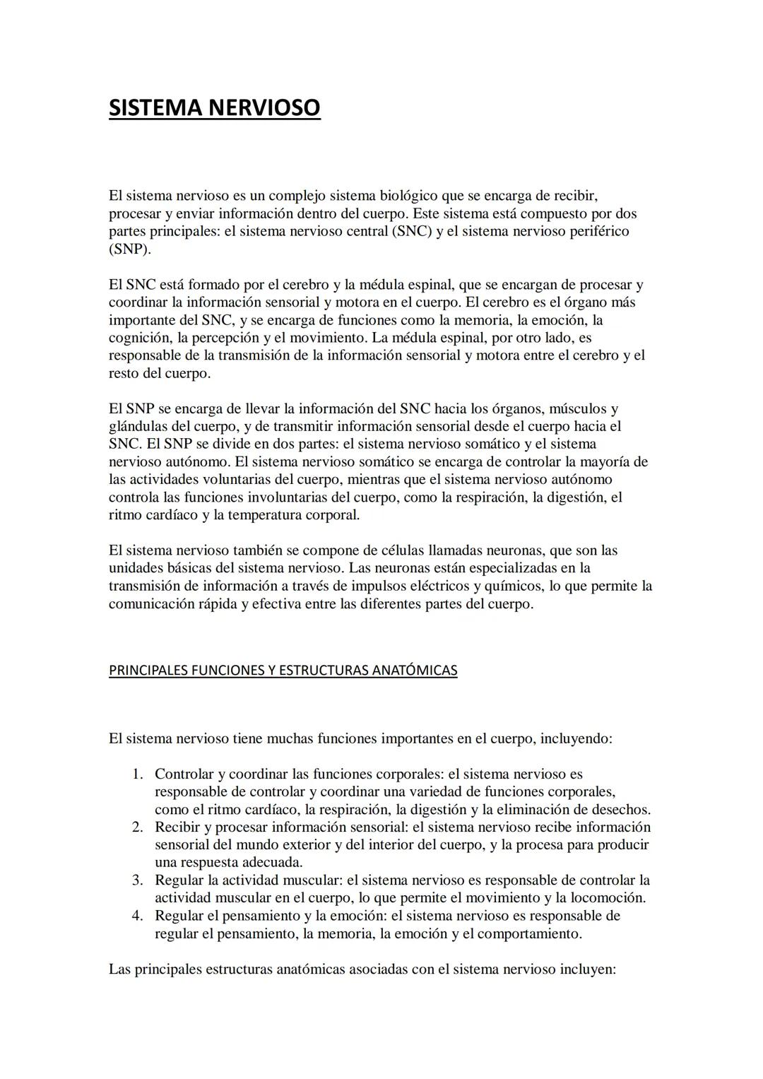 SISTEMA NERVIOSO
El sistema nervioso es un complejo sistema biológico que se encarga de recibir,
procesar y enviar información dentro del cu