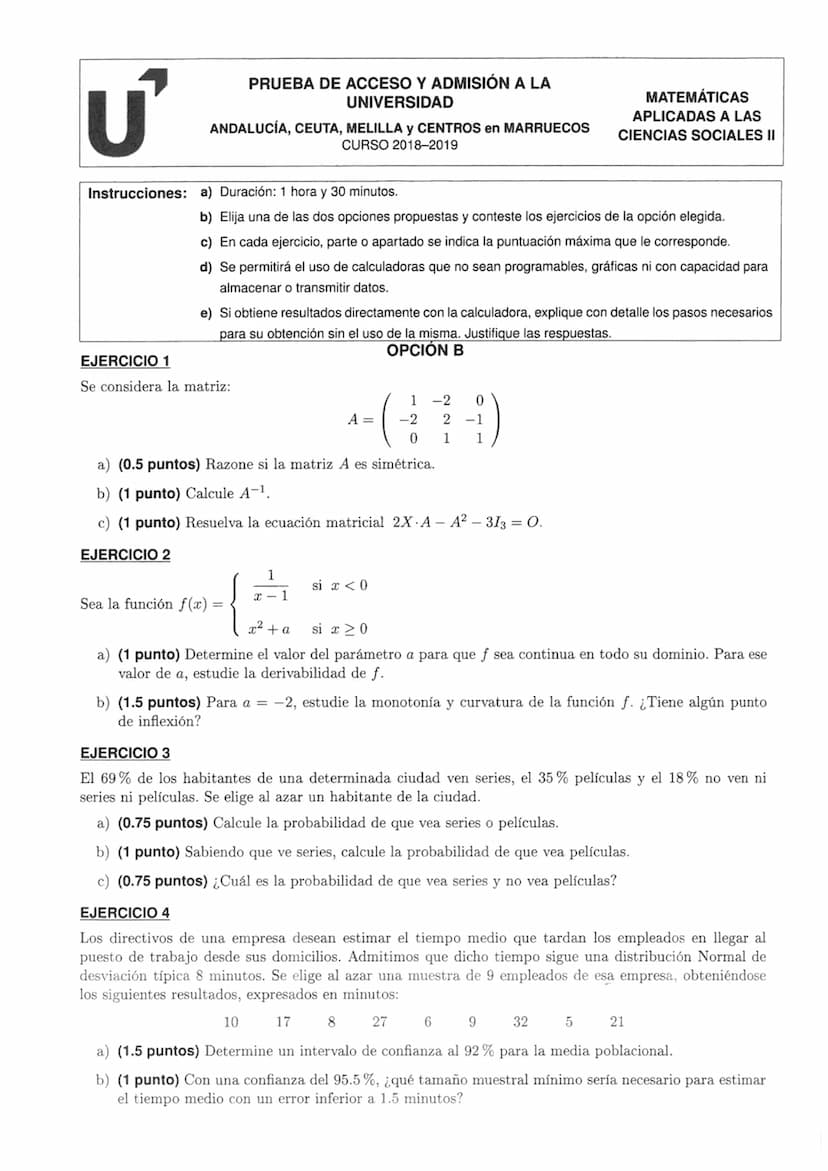 U
Instrucciones:
PRUEBA DE EVALUACIÓN DE BACHILLERATO PARA EL
ACCESO A LA UNIVERSIDAD Y PRUEBAS DE ADMISIÓN
ANDALUCÍA, CEUTA, MELILLA Y CENT