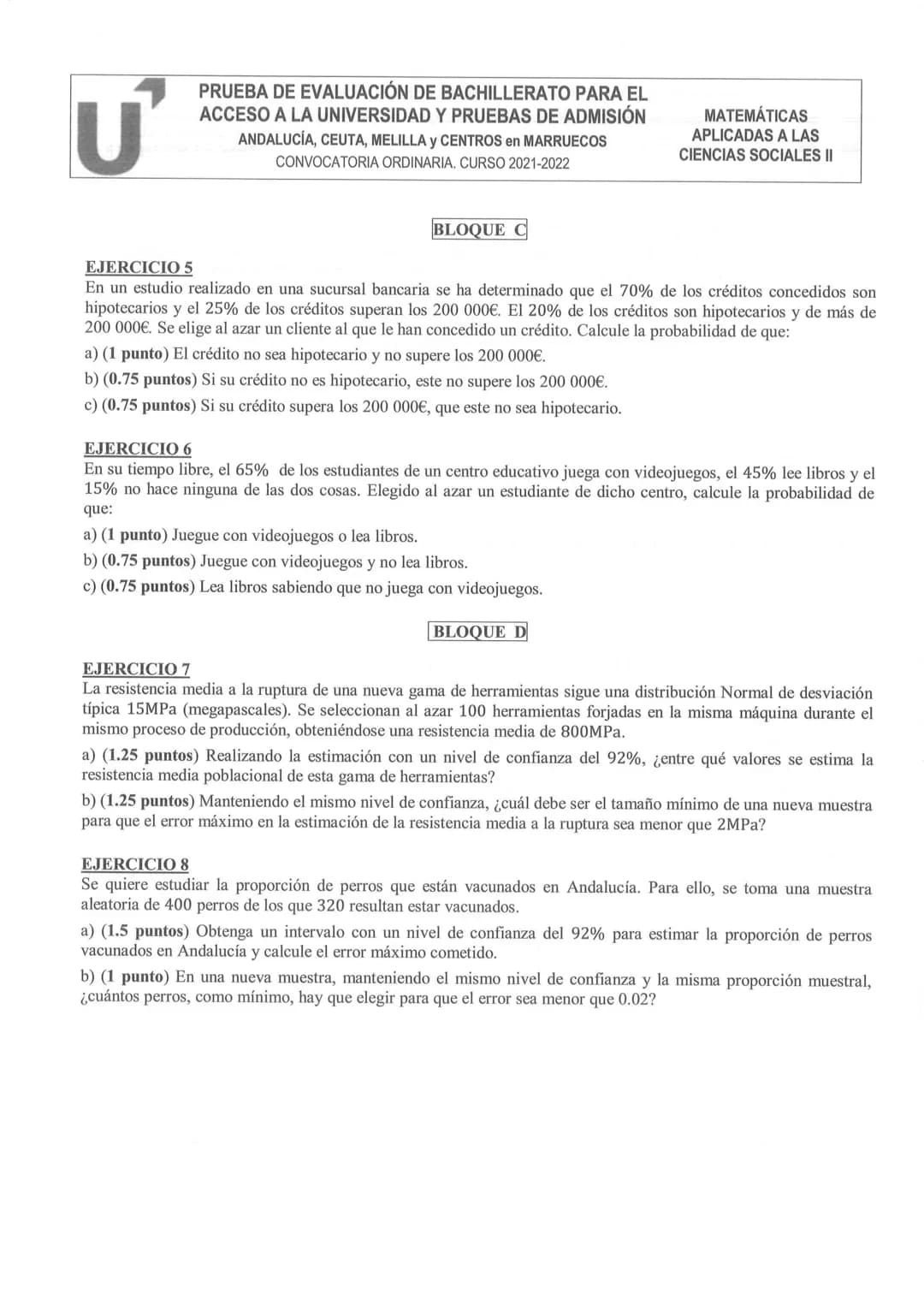 U
Instrucciones:
PRUEBA DE EVALUACIÓN DE BACHILLERATO PARA EL
ACCESO A LA UNIVERSIDAD Y PRUEBAS DE ADMISIÓN
ANDALUCÍA, CEUTA, MELILLA Y CENT
