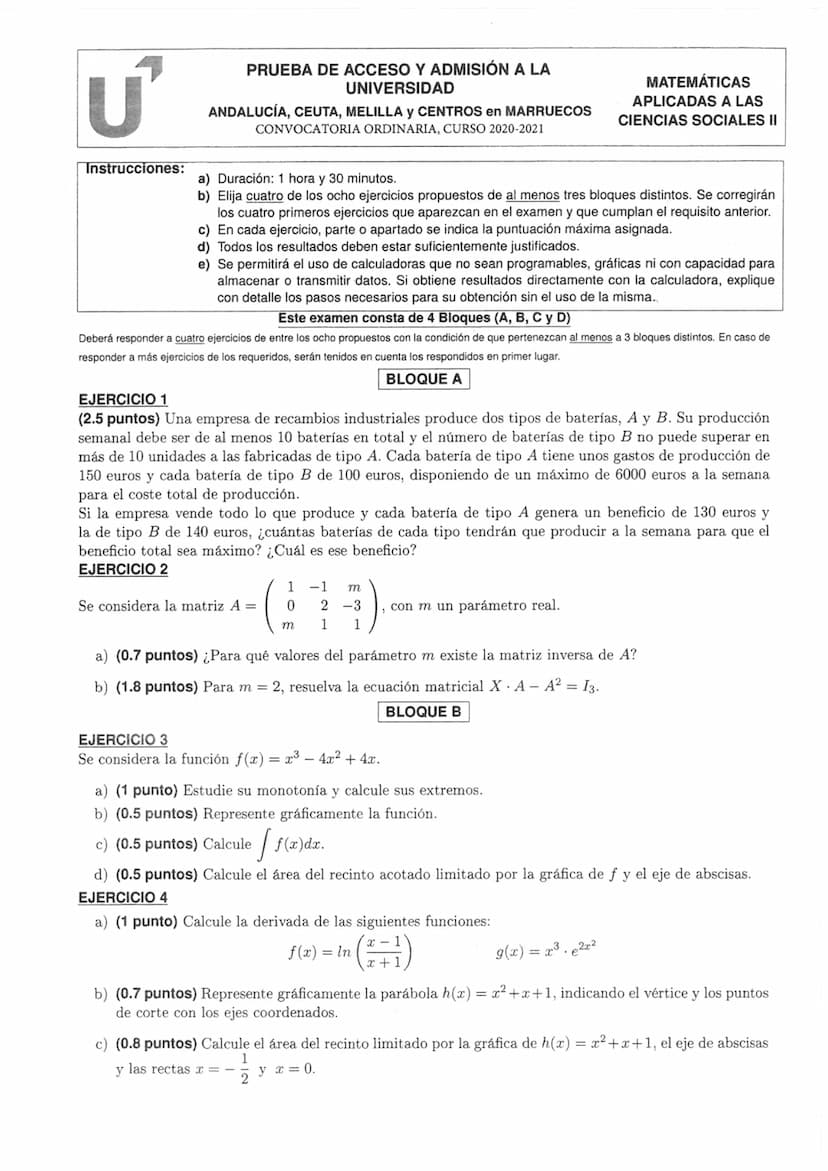 U
Instrucciones:
PRUEBA DE EVALUACIÓN DE BACHILLERATO PARA EL
ACCESO A LA UNIVERSIDAD Y PRUEBAS DE ADMISIÓN
ANDALUCÍA, CEUTA, MELILLA Y CENT