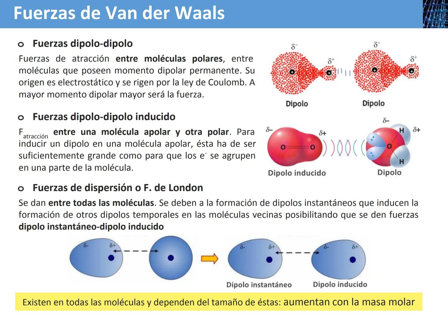 Tema 2
Enlace químico
(3ª parte)
FUERZAS INTERMOLECULARES Y
ENLACE METÁLICO
QUÍMICA 2º BACH
Física y Química Fuerzas intermoleculares
Son la