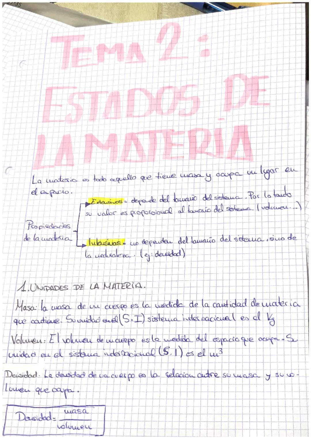 TEMA 2:
ESTADOS DE
LA MATERIA
La materia
e a pacio.
Propiedades
de la materia
8
Densidad
todo aquello que tiene masa y ocupa un
lugar
Extens