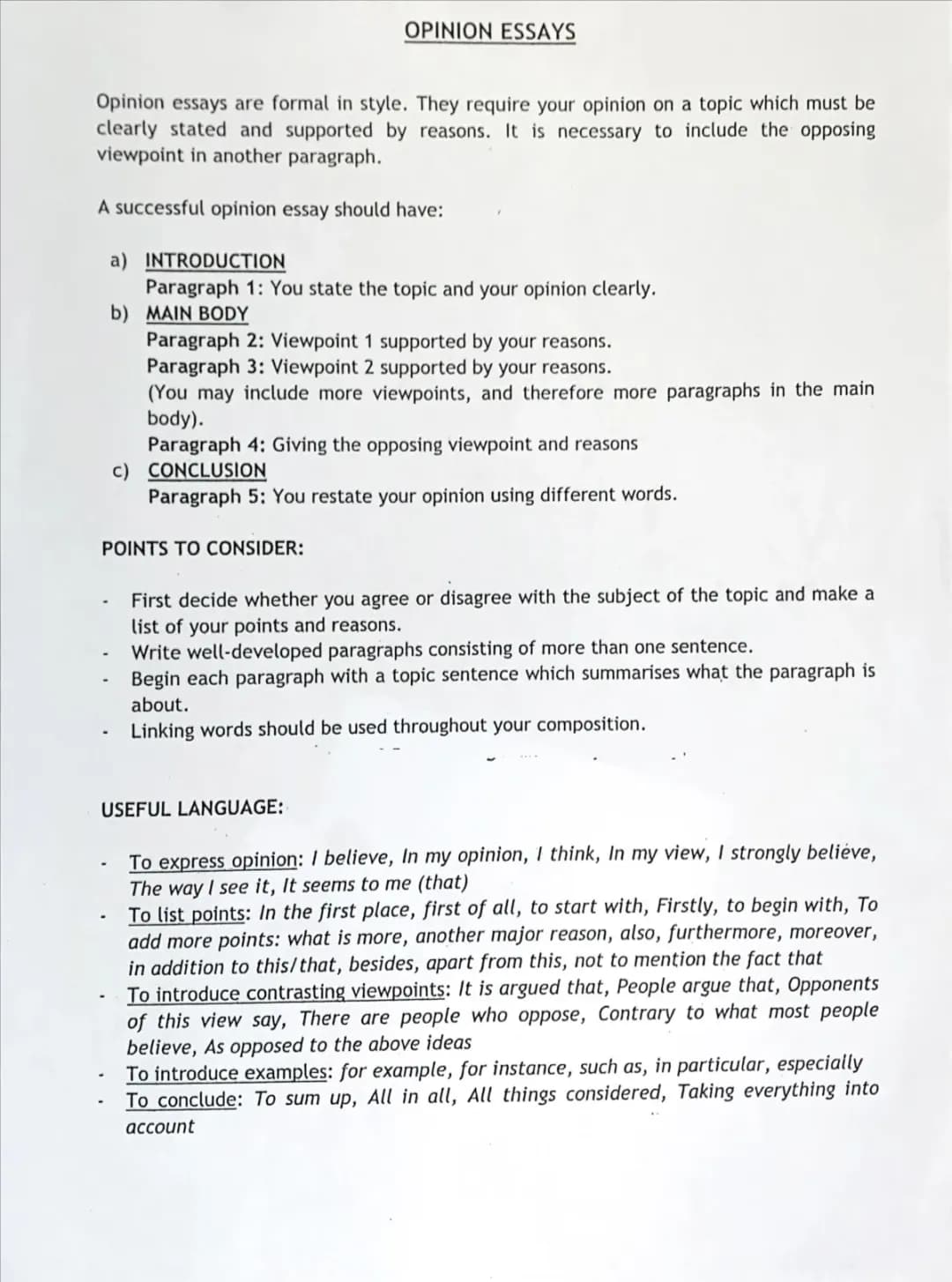 opinion essays estructura