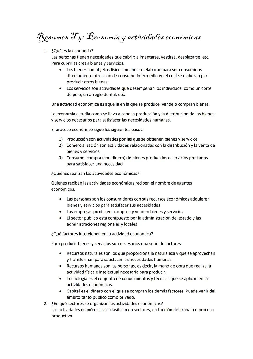Fundamentos de Economía y Tipos de Actividades Económicas