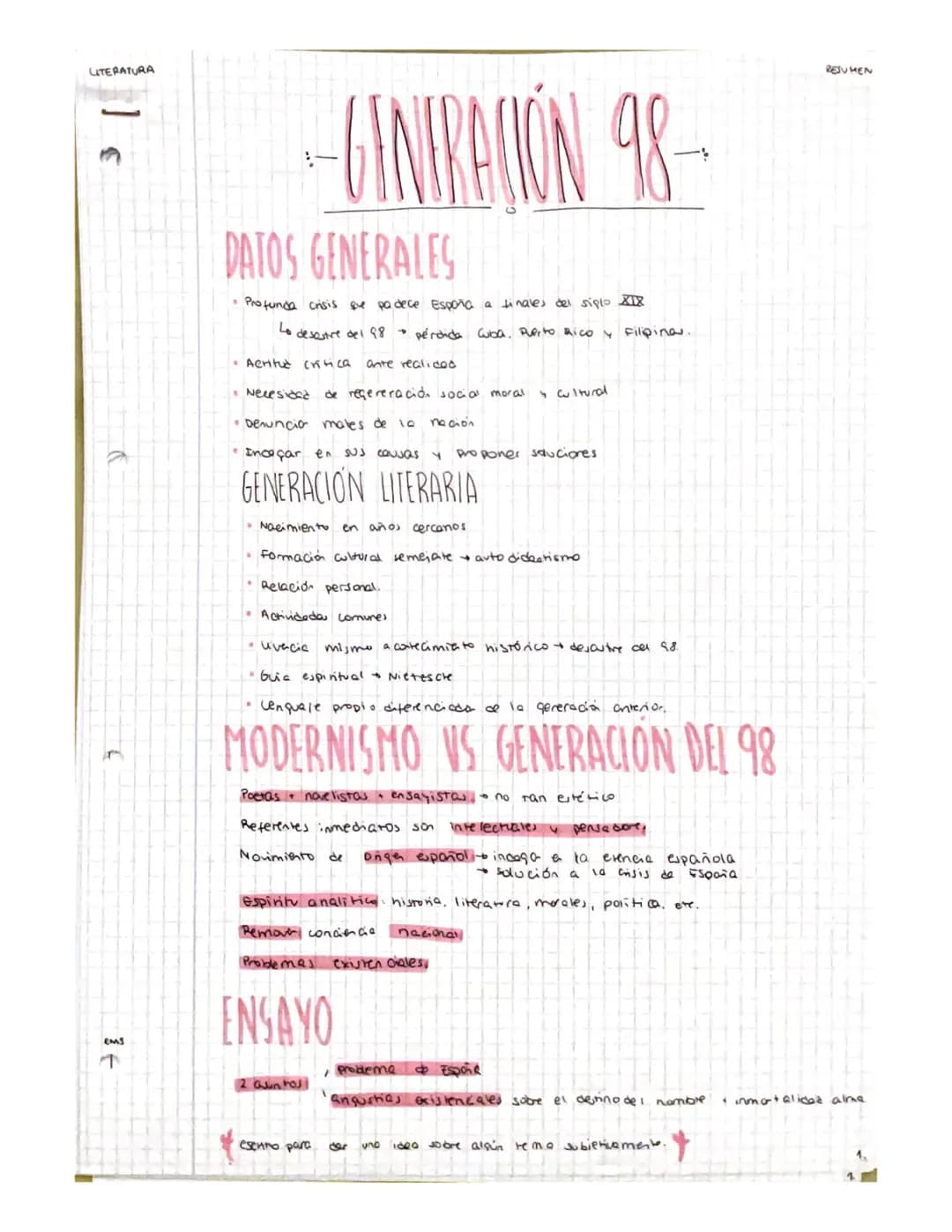 LITERATURA
ems
T
-GENERACIÓN 98-
DATOS GENERALES
• Profunda crisis que padece España a
Lo desastre del 98
Aeritud critica
finales del siglo 