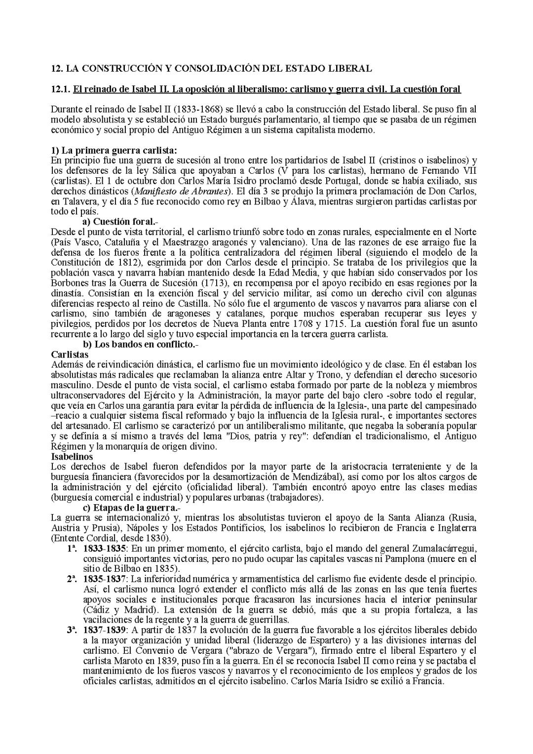 El reinado de Isabel II. La oposición al liberalismo: carlismo y guerra civil. La cuestión foral