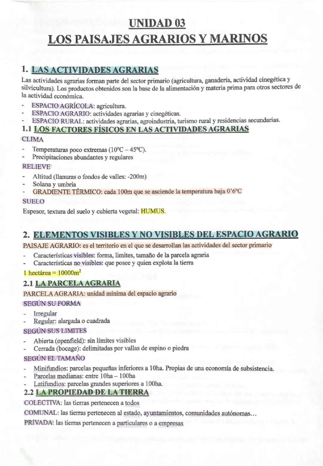# UNIDAD 03

# LOS PAISAJES AGRARIOS Y MARINOS

1. LAS ACTIVIDADES AGRARIAS

Las actividades agrarias forman parte del sector primario (agri