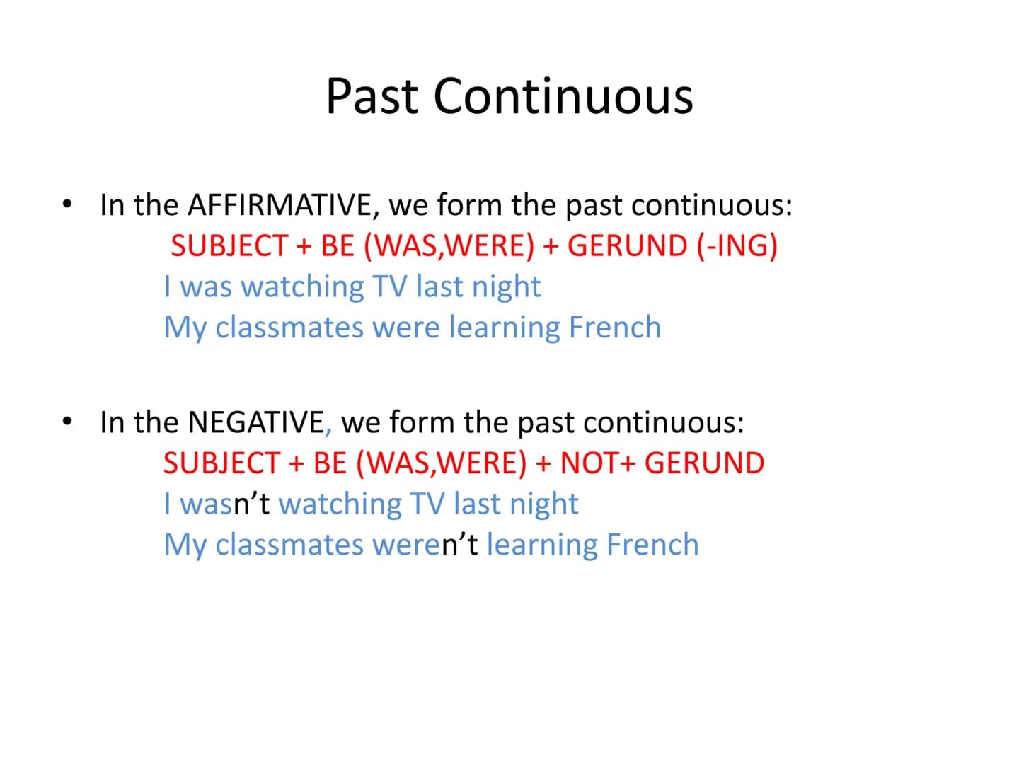 Past tenses
A review for Bachillerato ●
Past Simple
In the AFFIRMATIVE we form the past simple with:
SUBJECT + VERB IN THE PAST:
-ed (Regula