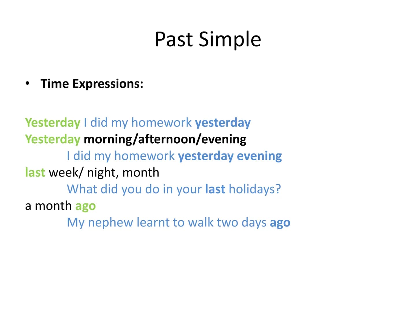 Past tenses
A review for Bachillerato ●
Past Simple
In the AFFIRMATIVE we form the past simple with:
SUBJECT + VERB IN THE PAST:
-ed (Regula