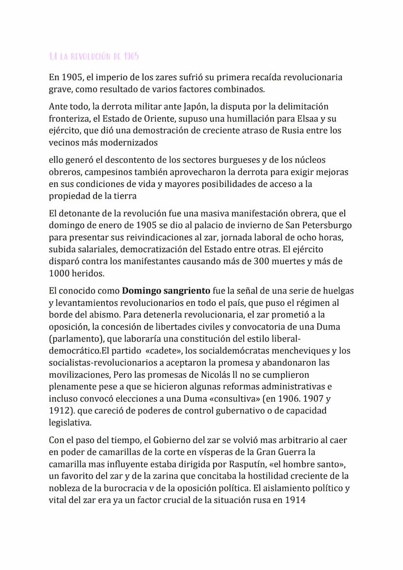 LA REVOLUCIÓN RUSA Y LA UNIÓN SOVIÉTICA
A comienzos del siglo XX, Rusia seguía regida por un zar de la dinastía
Romanven (trono desde el sig