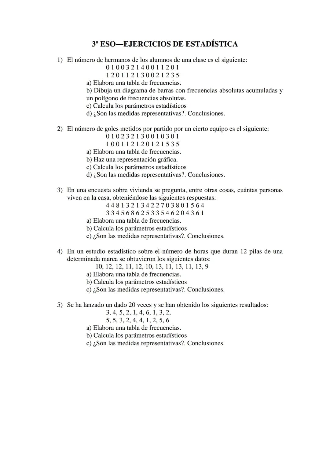 Ejercicios estadísticas - 3ESO