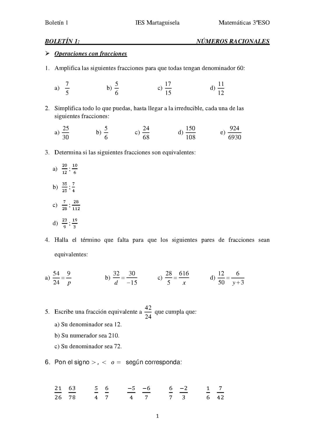 Ejercicios de números racionales 