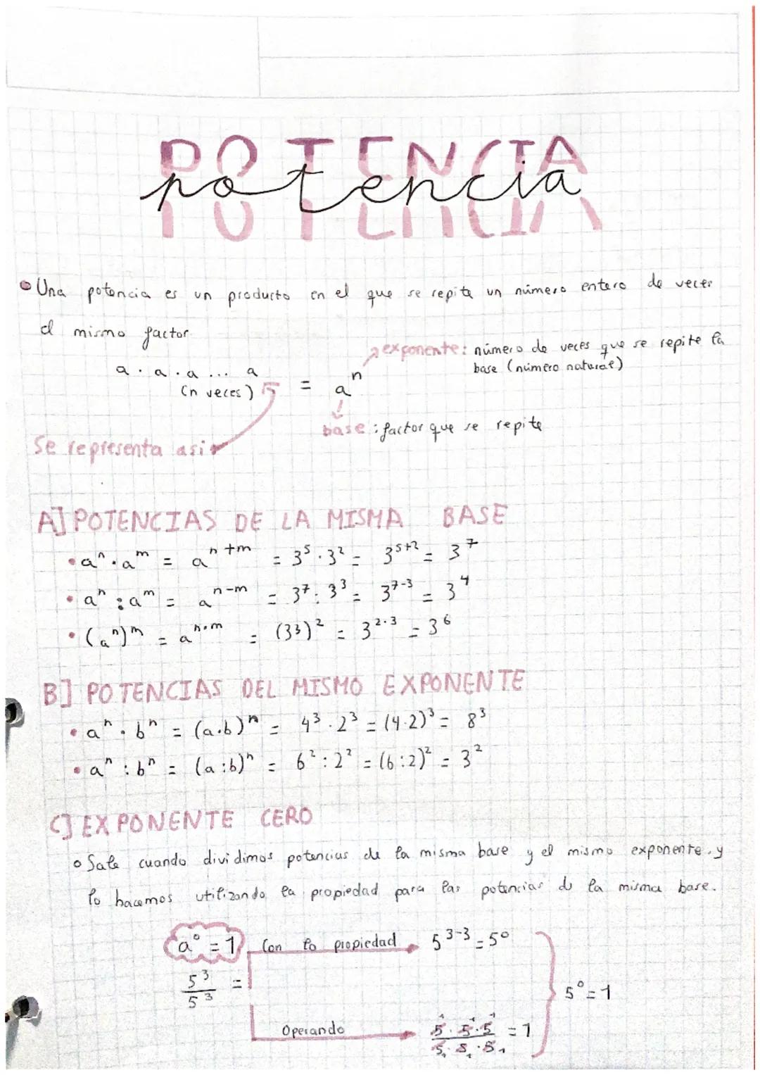 •Una potencia
I
T
Rotencia
Peren
mismo factor
es
6
a. a. a
Se representa asi
un producto en
(n veces)
a" :am =
(an)
•
a^·a" = a^
= a
A POTEN