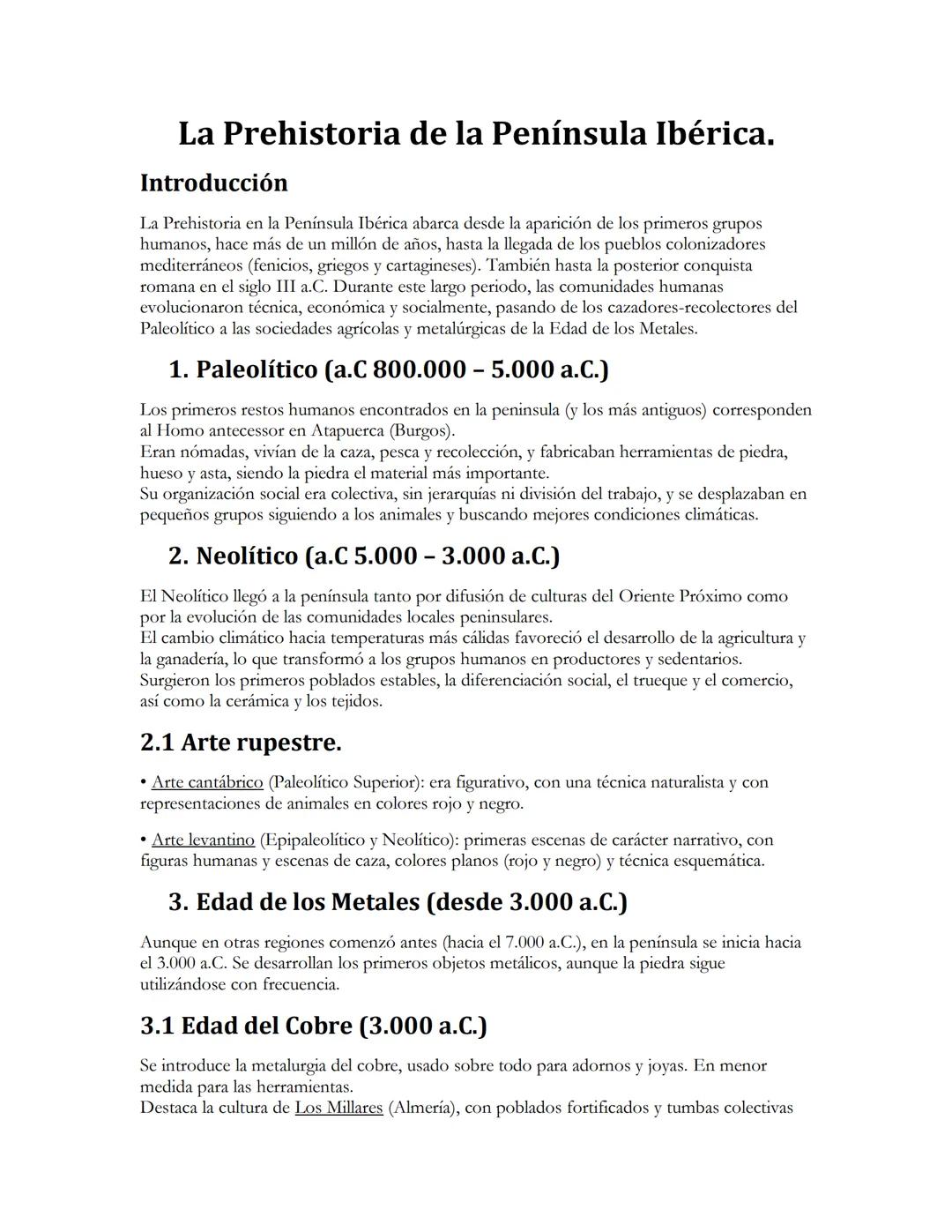 # La Prehistoria de la Península Ibérica.

## Introducción

La Prehistoria en la Península Ibérica abarca desde la aparición de los primeros