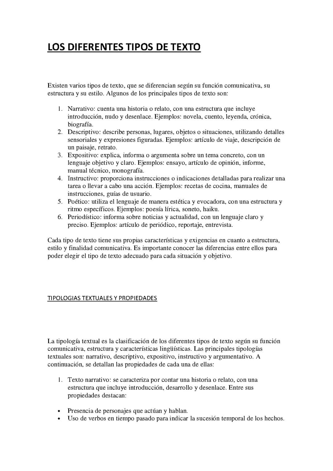 LOS DIFERENTES TIPOS DE TEXTO
