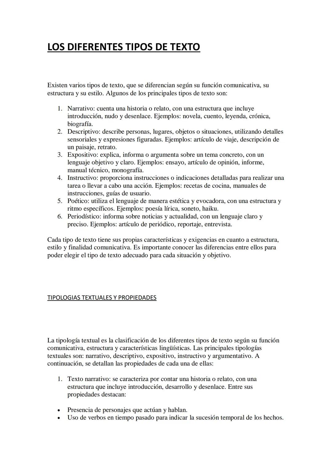 LOS DIFERENTES TIPOS DE TEXTO
Existen varios tipos de texto, que se diferencian según su función comunicativa, su
estructura y su estilo. Al