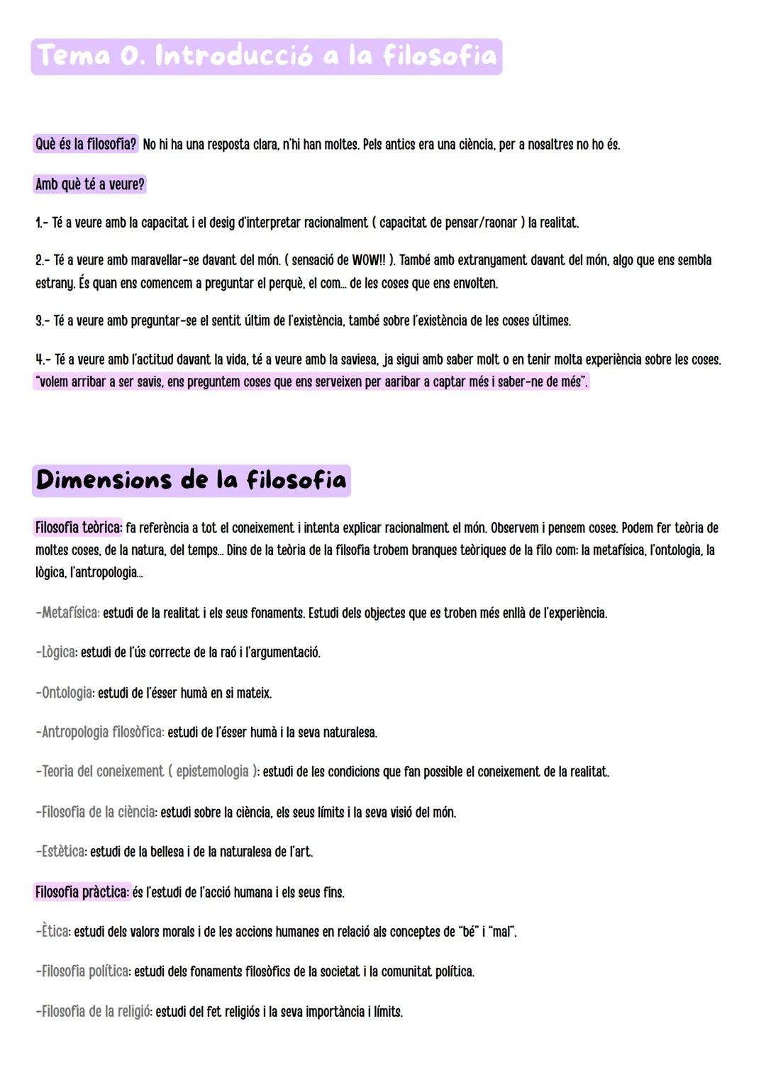 # Tema O. Introducció a la filosofia

Què és la filosofia? No hi ha una resposta clara, n'hi han moltes. Pels antics era una ciència, per a 
