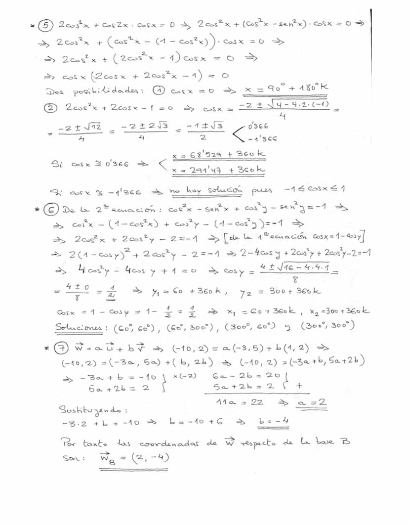 Examen de Matemáticas I - 1º de Bachillerato
1. Calcula las razones trigonométricas que se dan a continuación, expresando los ángulos corres
