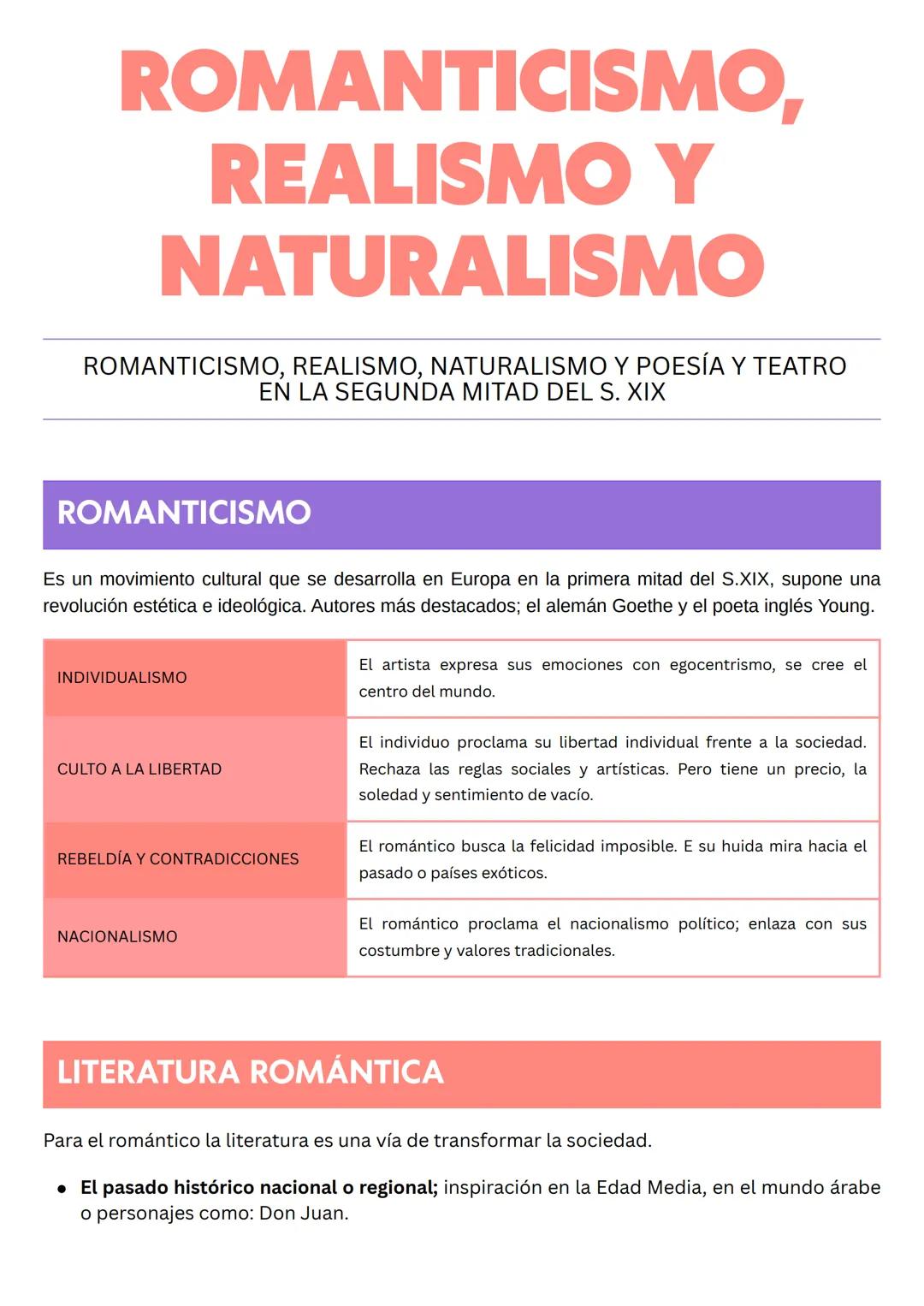 ROMANTICISMO,
REALISMO Y
NATURALISMO
ROMANTICISMO, REALISMO, NATURALISMO Y POESÍA Y TEATRO
EN LA SEGUNDA MITAD DEL S. XIX
ROMANTICISMO
Es un