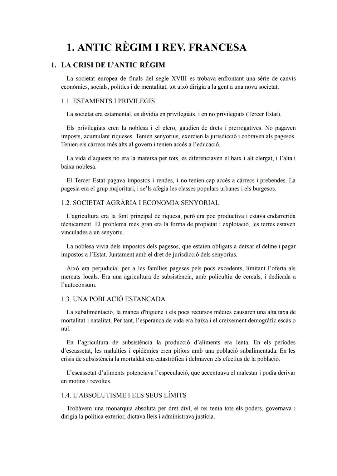 # 1. ANTIC RÈGIM I REV. FRANCESA

# 1. LA CRISI DE L'ANTIC RÈGIM

La societat europea de finals del segle XVIII es trobava enfrontant una sè