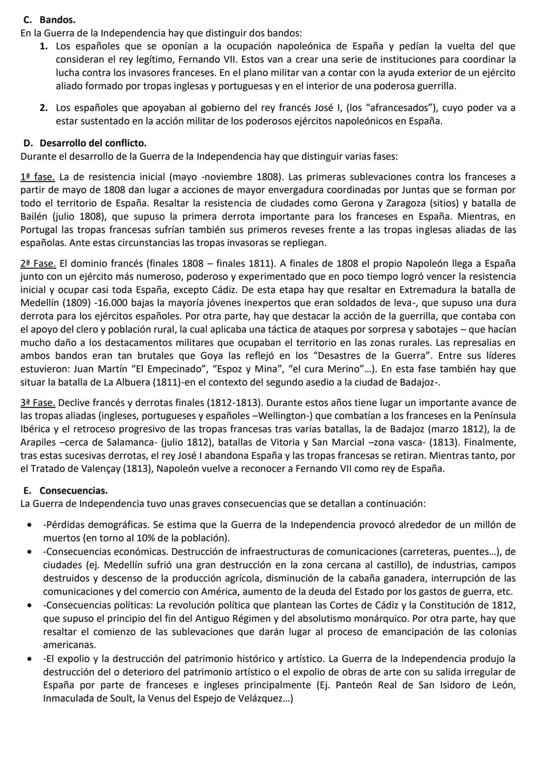 CUESTIONES LARGAS HISTORIA DE ESPAÑA (LISTADO EXTRAOFICIAL)
*OPCIÓN: BLOQUE DE CONTENIDOS SIGLO XIX
1-Describe la Guerra de la Independencia