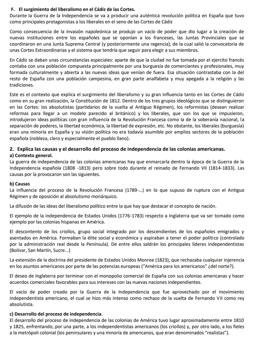 CUESTIONES LARGAS HISTORIA DE ESPAÑA (LISTADO EXTRAOFICIAL)
*OPCIÓN: BLOQUE DE CONTENIDOS SIGLO XIX
1-Describe la Guerra de la Independencia