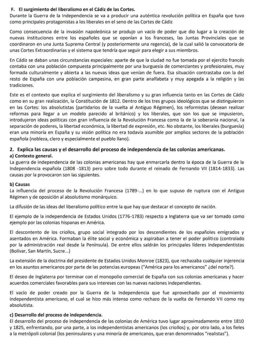 CUESTIONES LARGAS HISTORIA DE ESPAÑA (LISTADO EXTRAOFICIAL)
*OPCIÓN: BLOQUE DE CONTENIDOS SIGLO XIX
1-Describe la Guerra de la Independencia