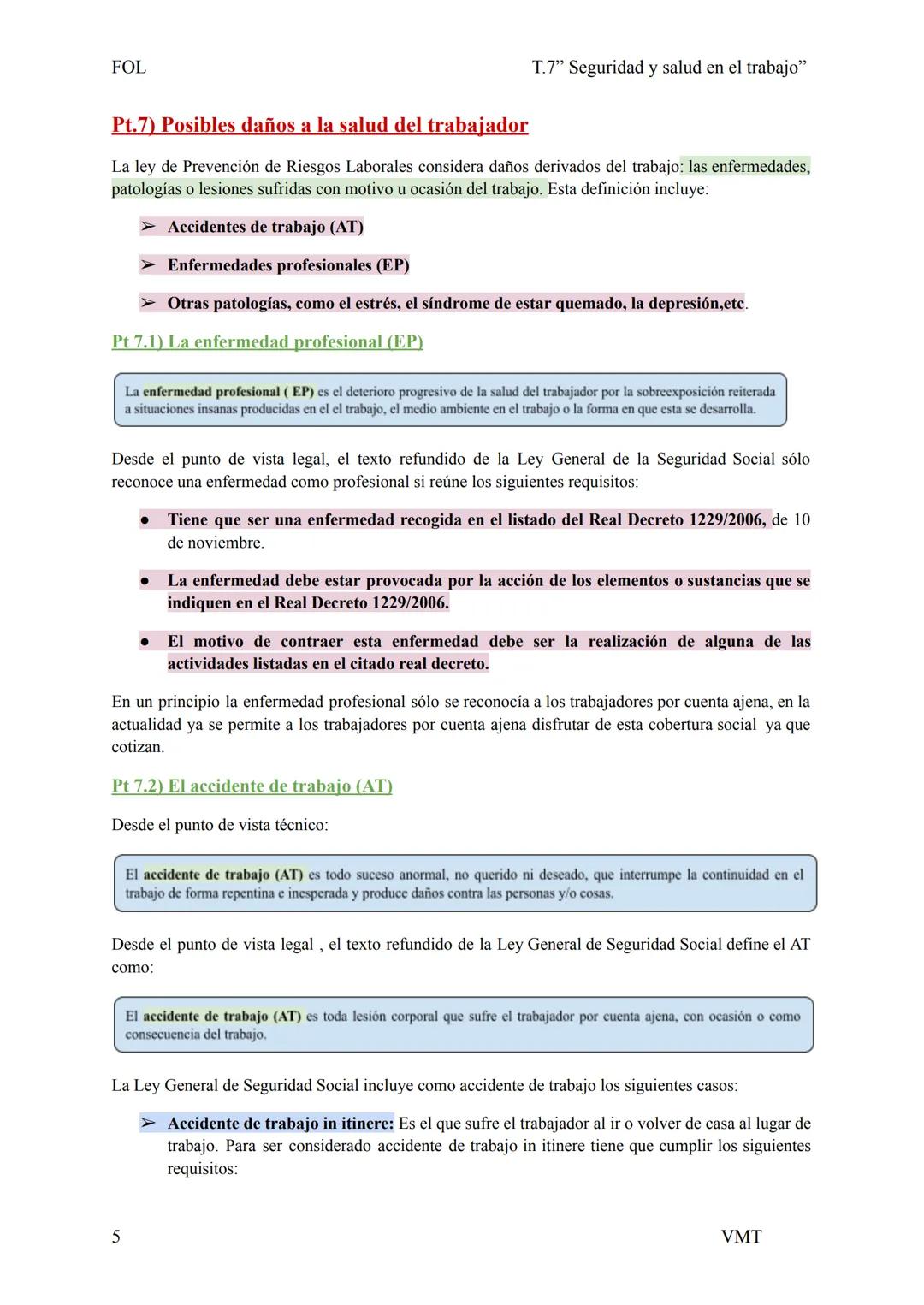 FOL
Pt.1) El trabajo y la salud
T.7" Seguridad y salud en el trabajo"
La salud es un estado de completo bienestar fisico, mental y social, y
