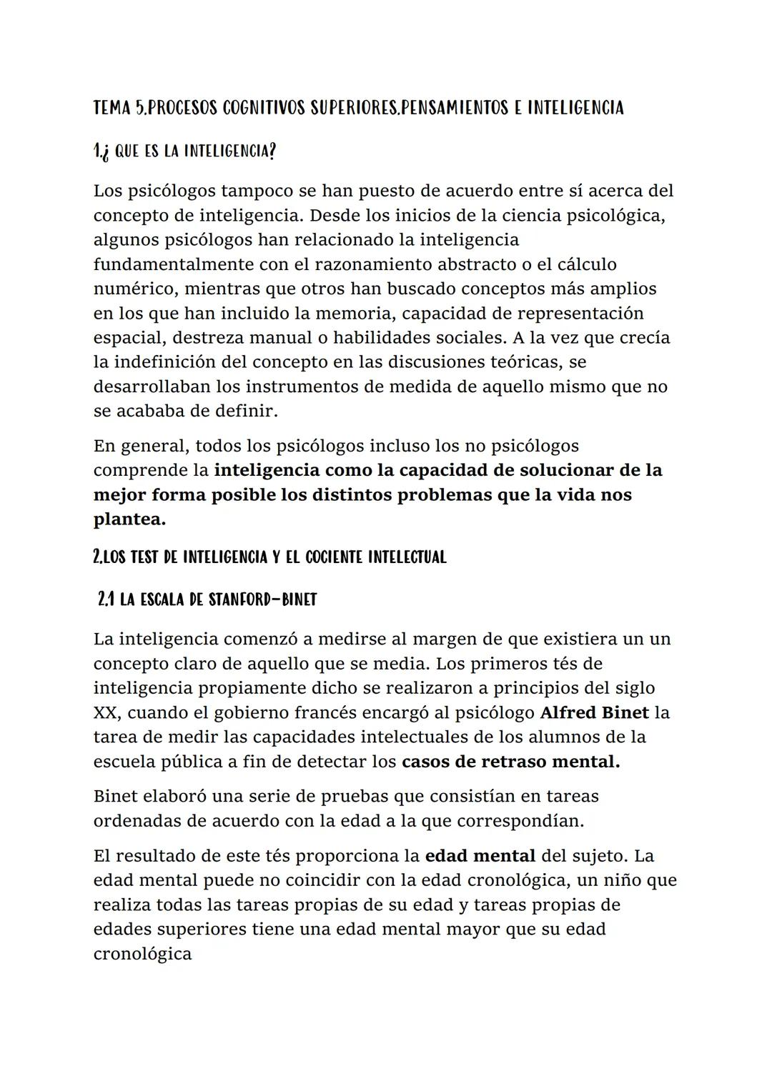TEMA 5.PROCESOS COGNITIVOS SUPERIORES.PENSAMIENTOS E INTELIGENCIA
1.¿ QUE ES LA INTELIGENCIA?
Los psicólogos tampoco se han puesto de acuerd
